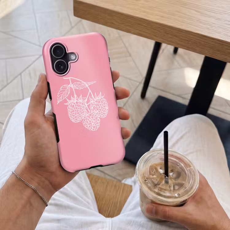 Frambozen - Steel - Getekend - Roze Toughcase MagSafe Apple iPhone 17 klein -Sfeer1M