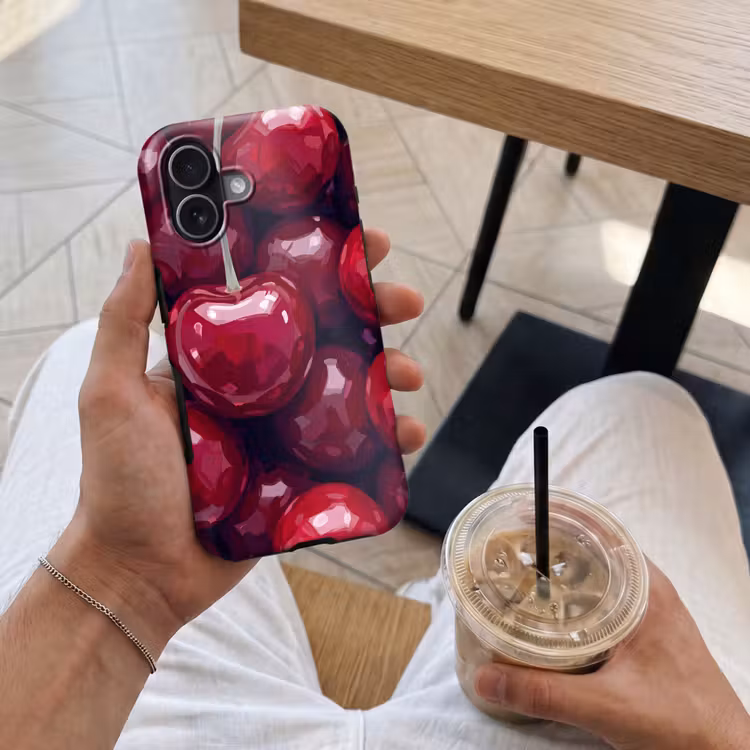 Fruit - Kersen - Eten - Modern - Rood Toughcase MagSafe Apple iPhone 17 klein -Sfeer1M