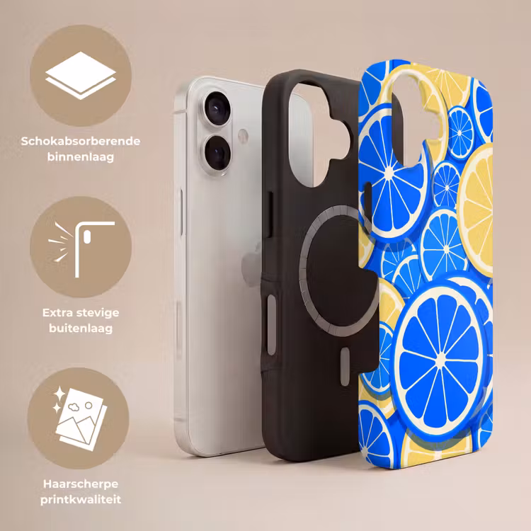 Fruit - Schijven - Patroon - Modern - Blauw - Geel Toughcase MagSafe Apple iPhone 17 klein -USP_Lagen_NL
