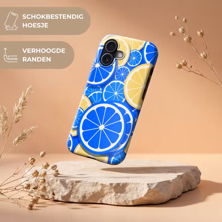 Fruit - Schijven - Patroon - Modern - Blauw - Geel Toughcase MagSafe Apple iPhone 17 klein -USP_RandenV_NL