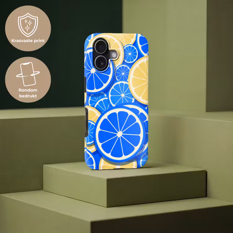 Fruit - Schijven - Patroon - Modern - Blauw - Geel Toughcase MagSafe Apple iPhone 17 klein -USP_PrintM_NL