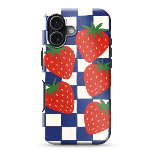 Geblokt - Blauw - Aardbeien Toughcase MagSafe Apple iPhone 17 klein -3d