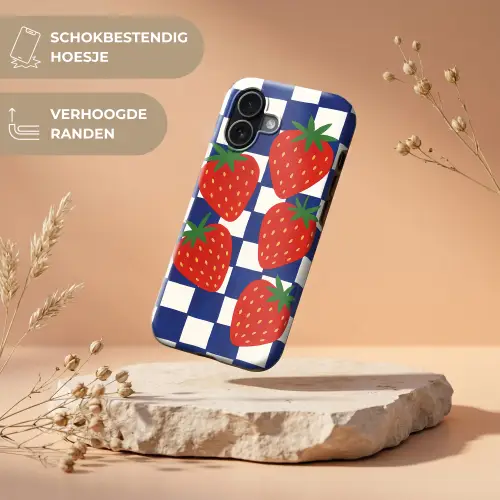 Geblokt - Blauw - Aardbeien Toughcase MagSafe Apple iPhone 17 klein -USP_RandenV_NL