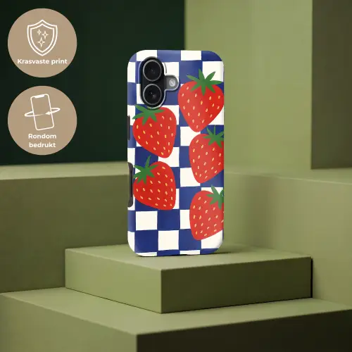 Geblokt - Blauw - Aardbeien Toughcase MagSafe Apple iPhone 17 klein -USP_PrintM_NL