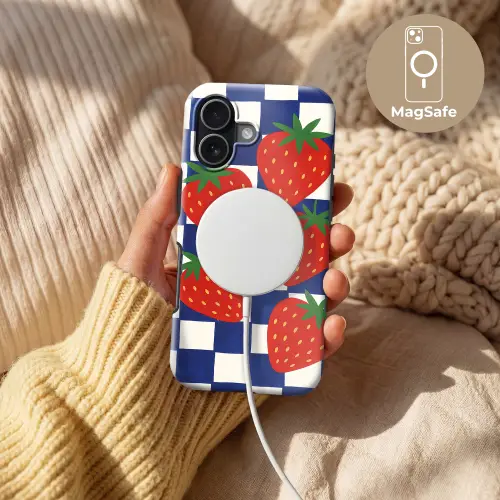 Geblokt - Blauw - Aardbeien Toughcase MagSafe Apple iPhone 17 klein -USP_MagsafeV