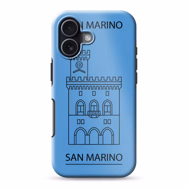 Gebouw - San Marino - Architectuur - Lijntekening - Blauw Toughcase MagSafe Apple iPhone 17 klein -3d