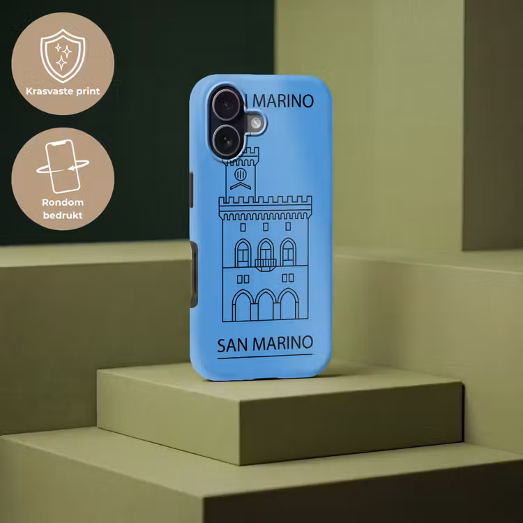 Gebouw - San Marino - Architectuur - Lijntekening - Blauw Toughcase MagSafe Apple iPhone 17 klein -USP_PrintM_NL
