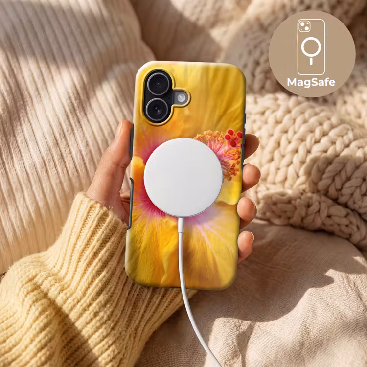 Geel - Hibiscus - Tropisch Toughcase MagSafe Apple iPhone 17 klein -USP_MagsafeV