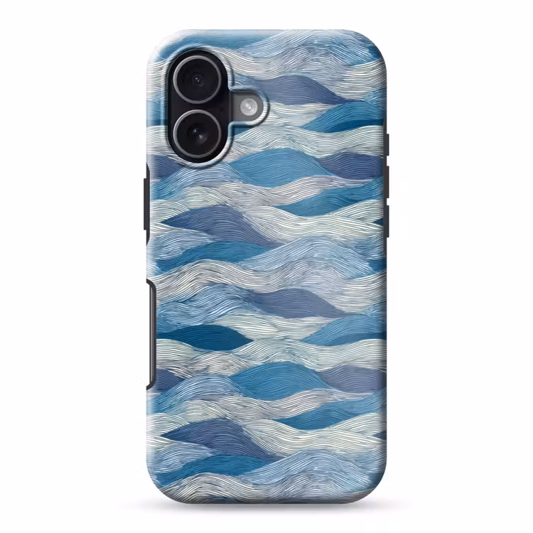 Getekend - Blauw - Wit - Golvend - Streepjes Toughcase MagSafe Apple iPhone 17 klein 1017 -3d