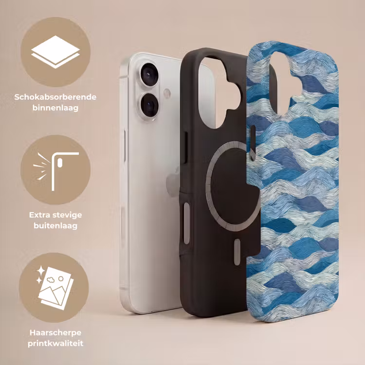 Getekend - Blauw - Wit - Golvend - Streepjes Toughcase MagSafe Apple iPhone 17 klein 1017 -USP_Lagen_NL