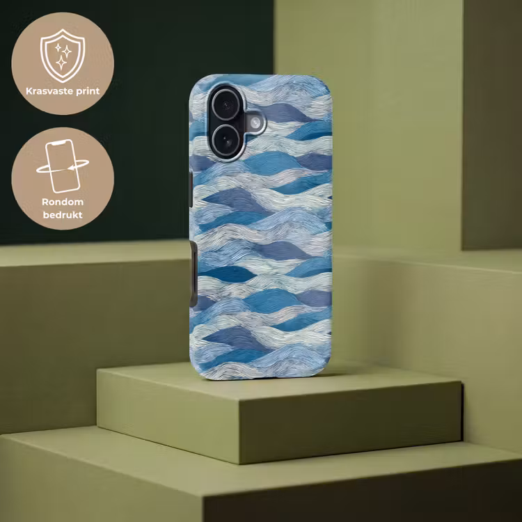 Getekend - Blauw - Wit - Golvend - Streepjes Toughcase MagSafe Apple iPhone 17 klein 1017 -USP_PrintM_NL