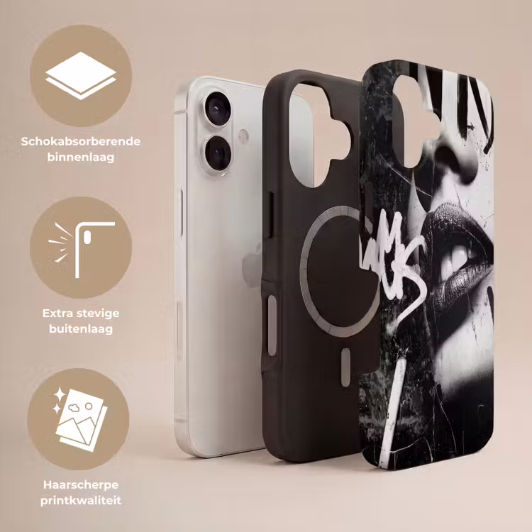Gezicht - Mond - Graffiti - Zwart Toughcase MagSafe Apple iPhone 17 klein -USP_Lagen_NL