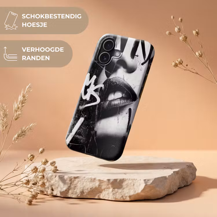 Gezicht - Mond - Graffiti - Zwart Toughcase MagSafe Apple iPhone 17 klein -USP_RandenV_NL