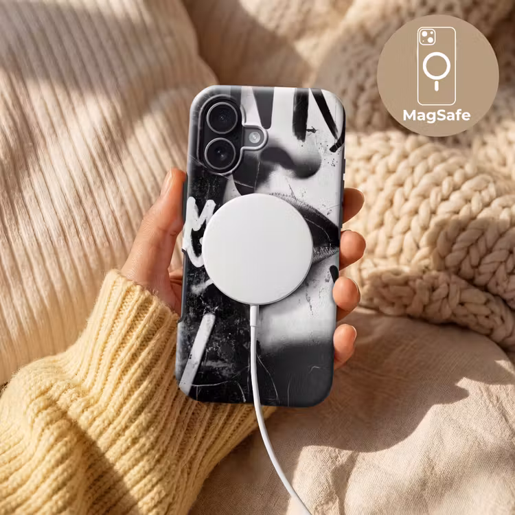 Gezicht - Mond - Graffiti - Zwart Toughcase MagSafe Apple iPhone 17 klein -USP_MagsafeV