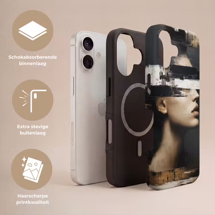 Gezicht - Vrouw - Zwart - Abstract Toughcase MagSafe Apple iPhone 17 klein -USP_Lagen_NL