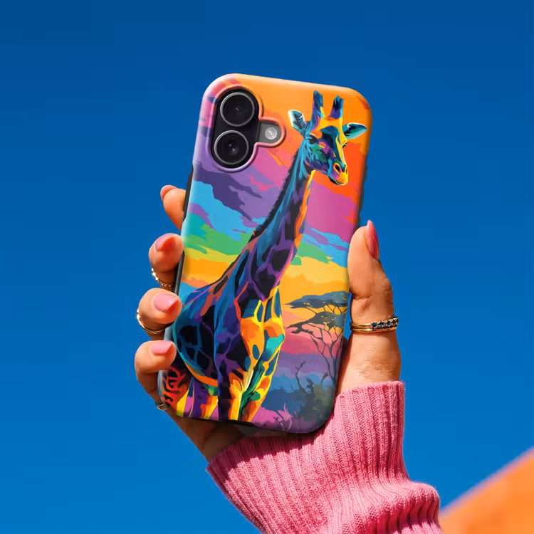 Giraffe - Savanna - Lucht - Gekleurd Toughcase MagSafe Apple iPhone 17 klein -Sfeer1V