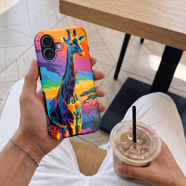 Giraffe - Savanna - Lucht - Gekleurd Toughcase MagSafe Apple iPhone 17 klein -Sfeer1M