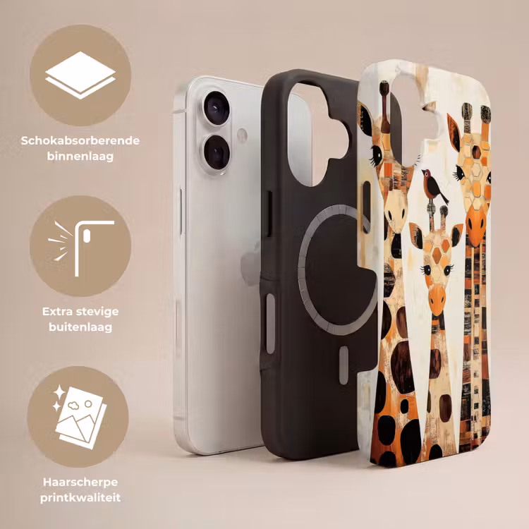 Giraffen - Cartoon - Crème Toughcase MagSafe Apple iPhone 17 klein -USP_Lagen_NL