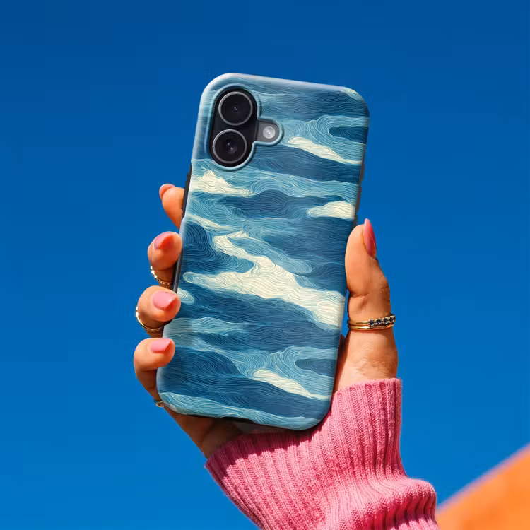Golven - Abstract - Patroon - Blauw - Wit Toughcase MagSafe Apple iPhone 17 klein 1017 -Sfeer1V
