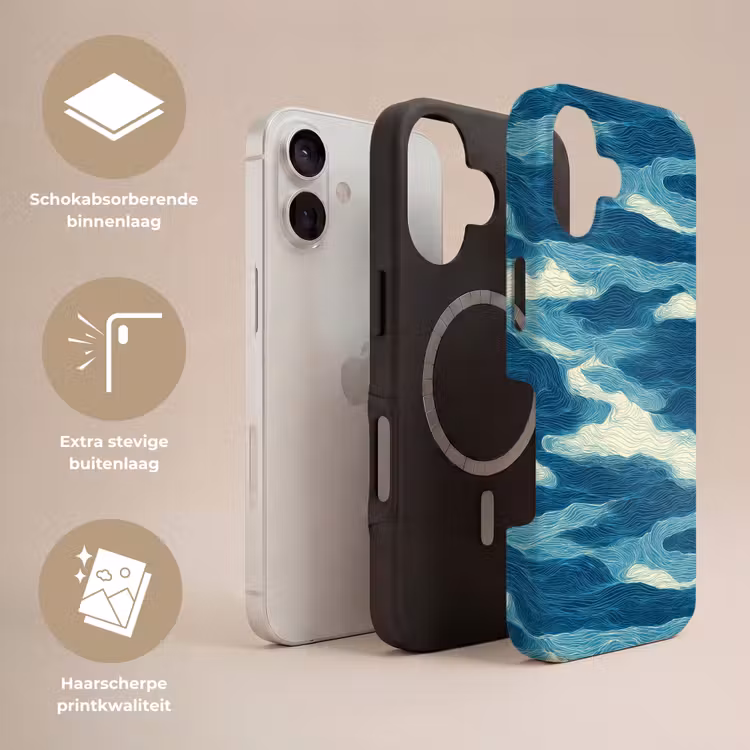 Golven - Abstract - Patroon - Blauw - Wit Toughcase MagSafe Apple iPhone 17 klein 1017 -USP_Lagen_NL