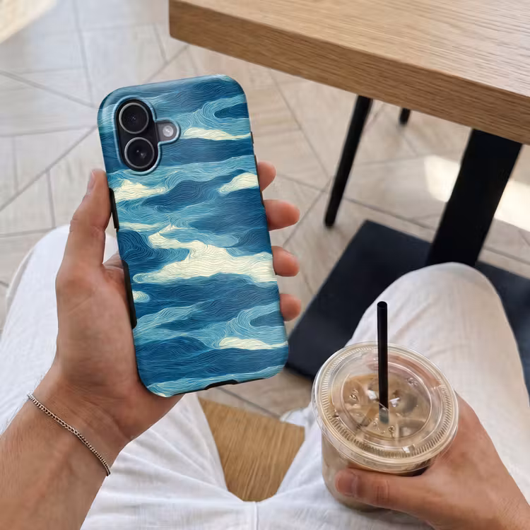 Golven - Abstract - Patroon - Blauw - Wit Toughcase MagSafe Apple iPhone 17 klein 1017 -Sfeer1M