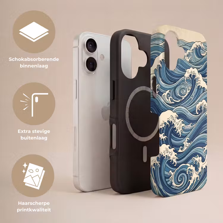 Golven - Zee - Natuur - Abstract - Blauw Toughcase MagSafe Apple iPhone 17 klein -USP_Lagen_NL