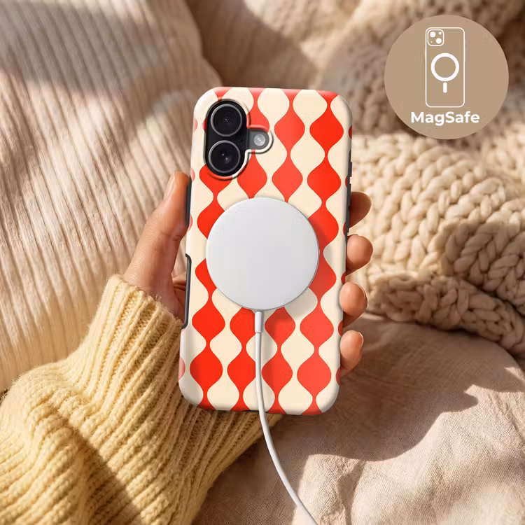 Golvend patroon - Retro - Rood - Beige Toughcase MagSafe Apple iPhone 17 klein 1017 -USP_MagsafeV