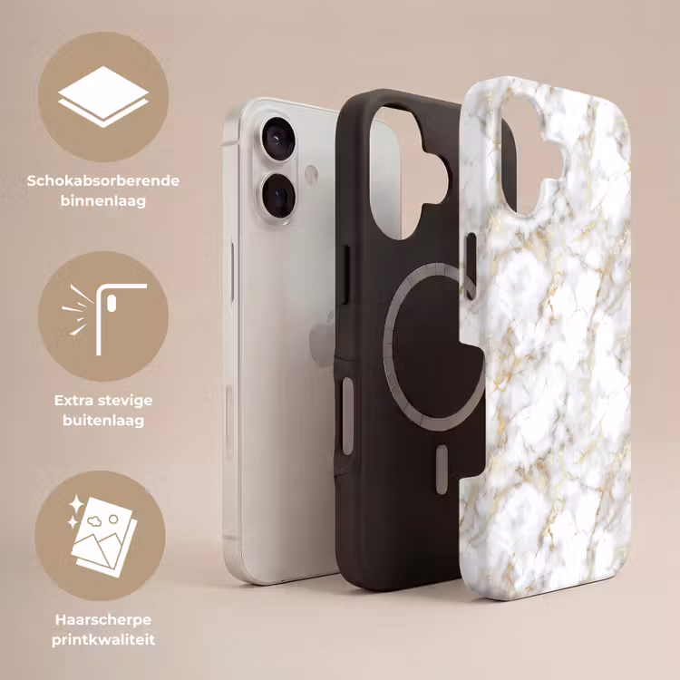 Gouden aders - Marmer - Wit Toughcase MagSafe Apple iPhone 17 klein 1017 -USP_Lagen_NL
