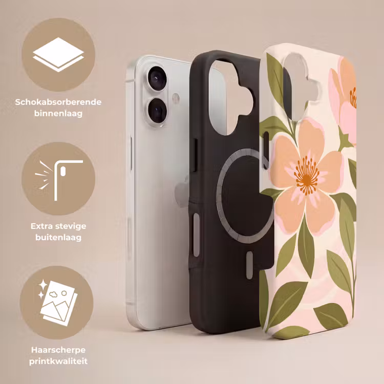 Grafisch - Bloemen - Roze Toughcase MagSafe Apple iPhone 17 klein -USP_Lagen_NL