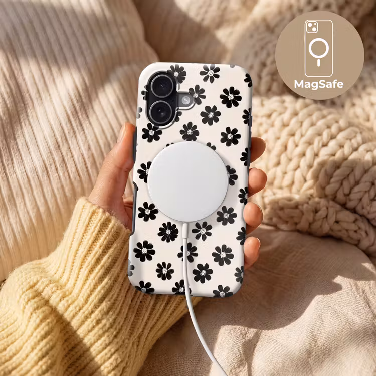 Grafisch - Madeliefjes - Zwart - Beige Toughcase MagSafe Apple iPhone 17 klein 1017 -USP_MagsafeV