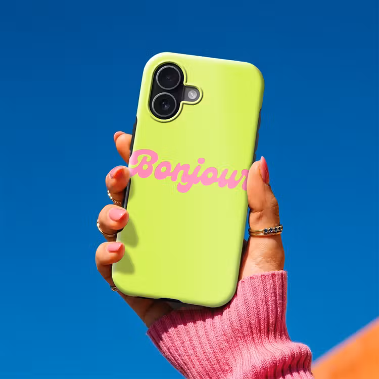 Groen - Roze bonjour - Retro Toughcase MagSafe Apple iPhone 17 klein -Sfeer1V