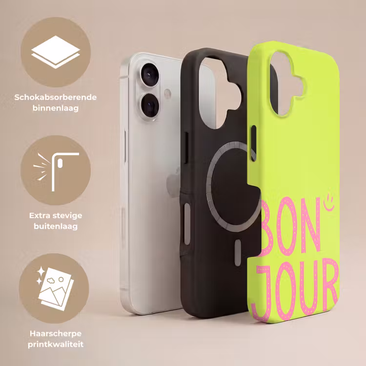 Groen - Smiley - Bonjour - Roze Toughcase MagSafe Apple iPhone 17 klein -USP_Lagen_NL