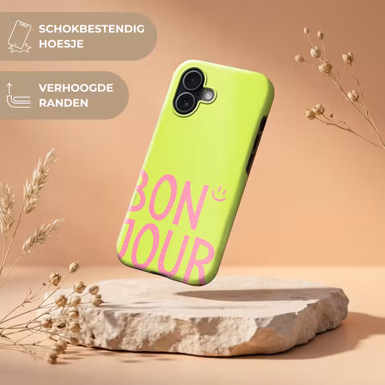 Groen - Smiley - Bonjour - Roze Toughcase MagSafe Apple iPhone 17 klein -USP_RandenV_NL