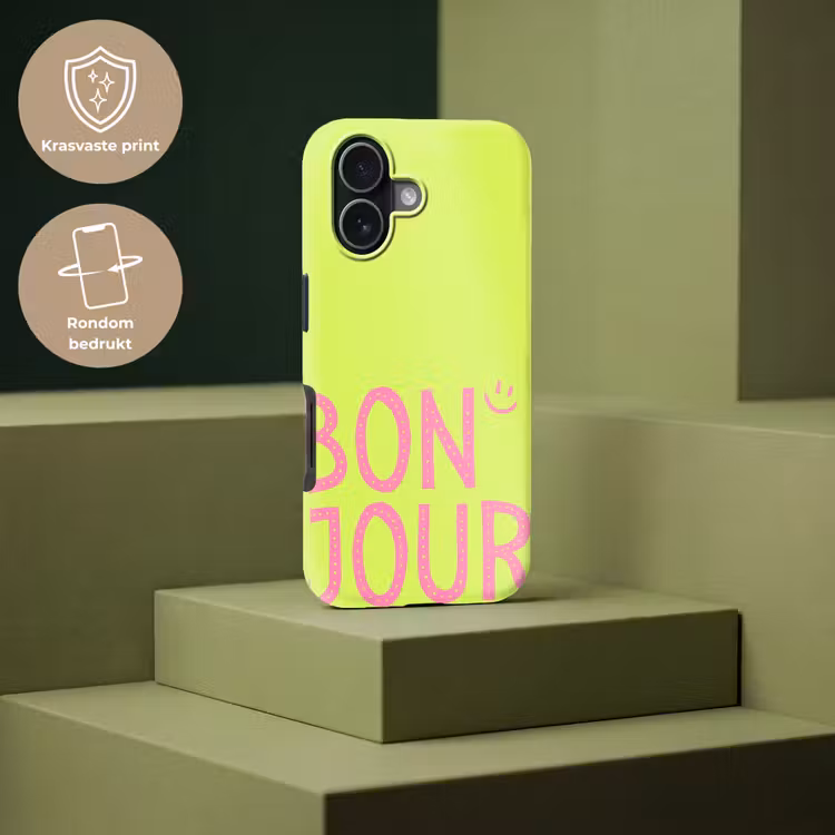 Groen - Smiley - Bonjour - Roze Toughcase MagSafe Apple iPhone 17 klein -USP_PrintM_NL
