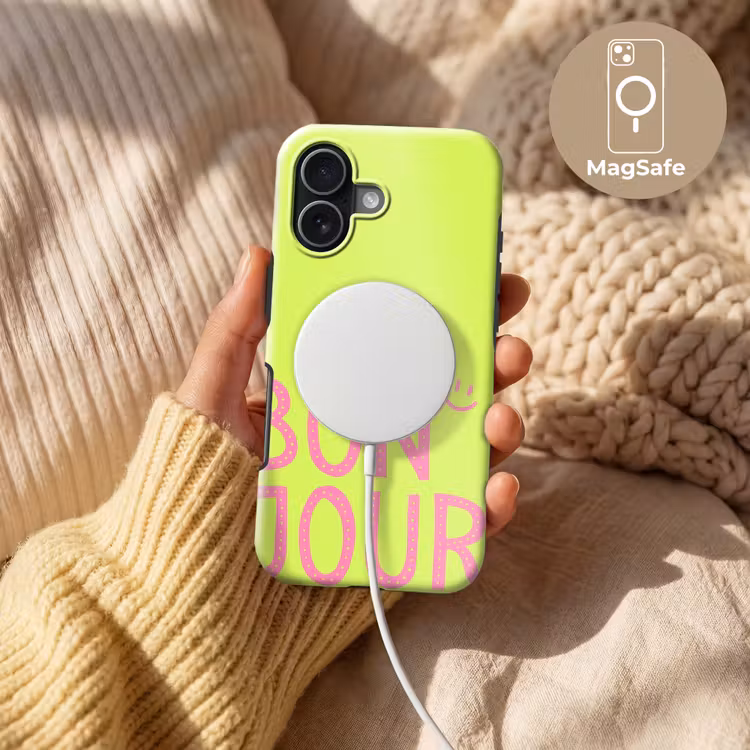 Groen - Smiley - Bonjour - Roze Toughcase MagSafe Apple iPhone 17 klein -USP_MagsafeV
