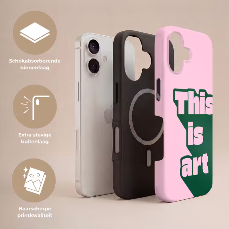 Groen - Teskt - This is art - Roze Toughcase MagSafe Apple iPhone 17 klein -USP_Lagen_NL