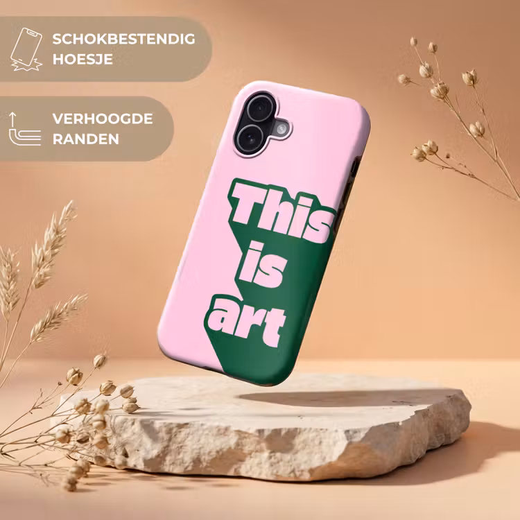 Groen - Teskt - This is art - Roze Toughcase MagSafe Apple iPhone 17 klein -USP_RandenV_NL
