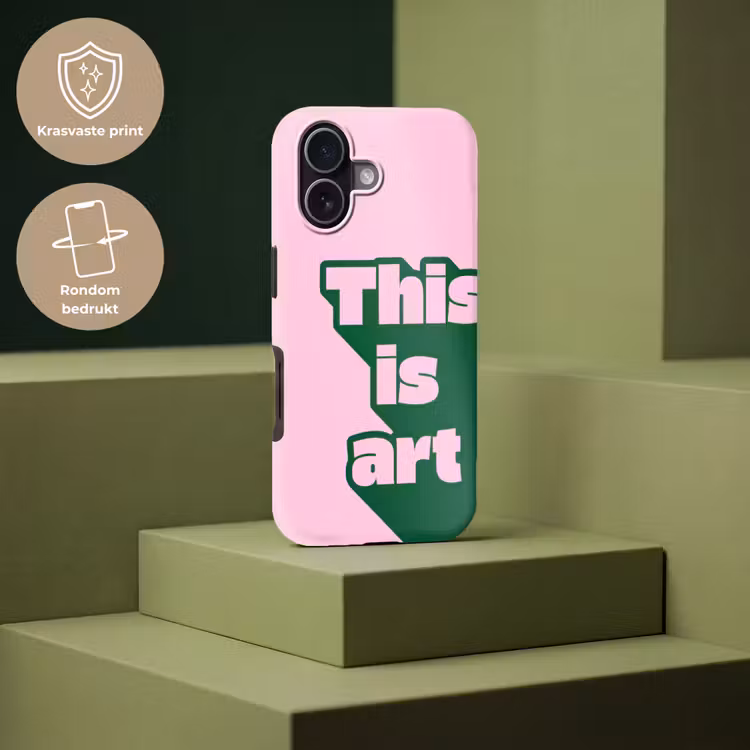 Groen - Teskt - This is art - Roze Toughcase MagSafe Apple iPhone 17 klein -USP_PrintM_NL