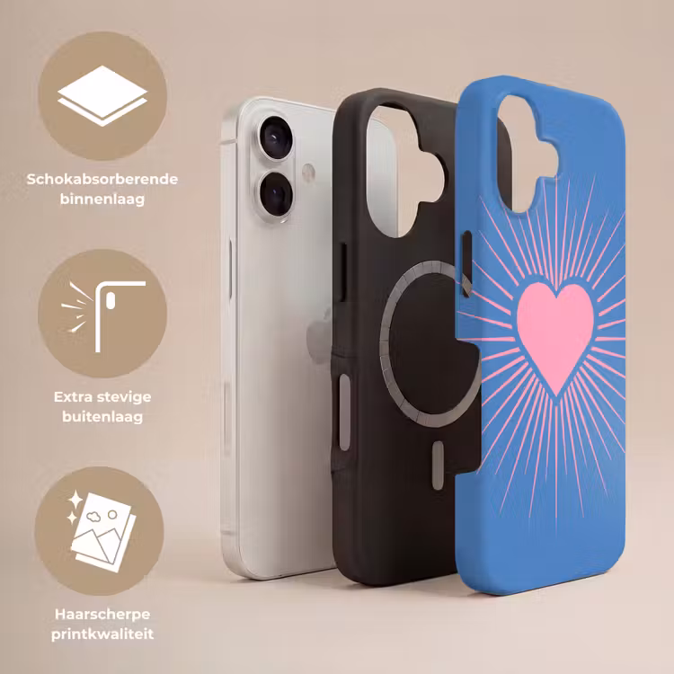 Hart - Stralen - Liefde - Modern - Roze Toughcase MagSafe Apple iPhone 17 klein -USP_Lagen_NL