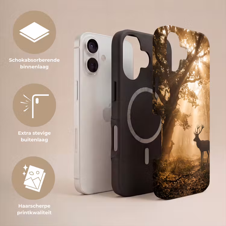 Hert - Bos - Mistig - Natuur - Goud Toughcase MagSafe Apple iPhone 17 klein -USP_Lagen_NL