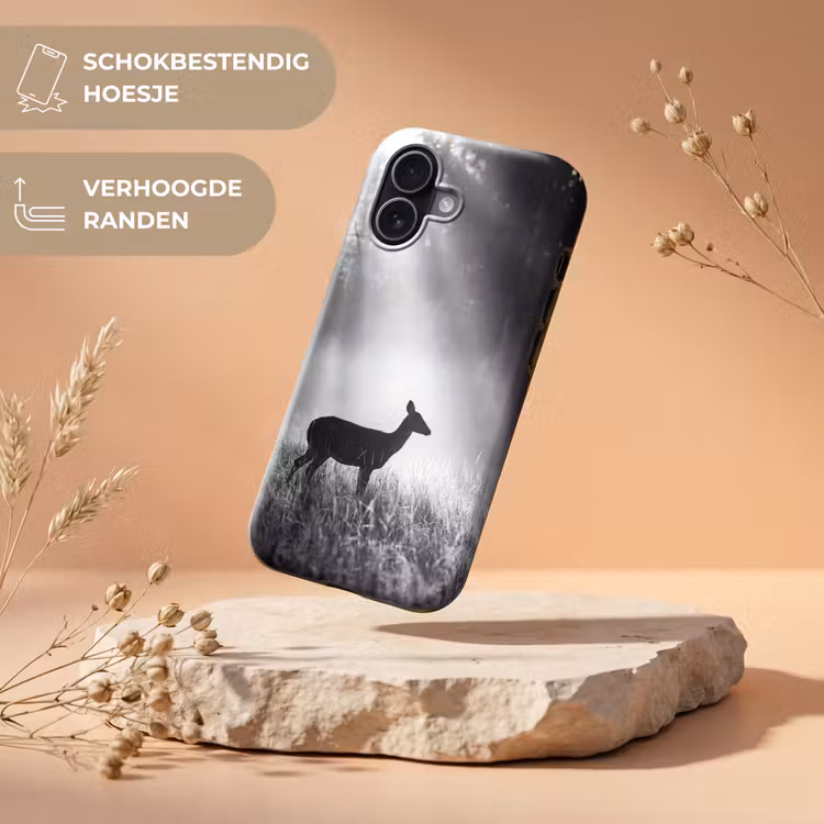 Hert - Bos - Zonnestralen - Zwart-wit - Natuur Toughcase MagSafe Apple iPhone 17 klein -USP_RandenV_NL