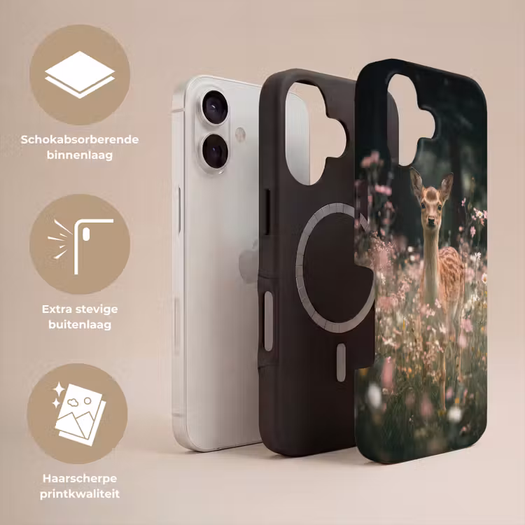 Hert - Wilde bloemen - Bos Toughcase MagSafe Apple iPhone 17 klein -USP_Lagen_NL