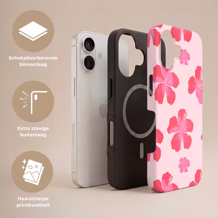 Hibiscus - Bloemen - Roze Toughcase MagSafe Apple iPhone 17 klein 1017 -USP_Lagen_NL