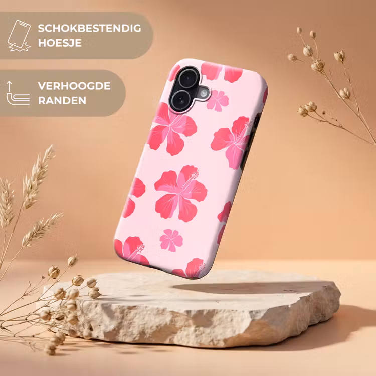 Hibiscus - Bloemen - Roze Toughcase MagSafe Apple iPhone 17 klein 1017 -USP_RandenV_NL