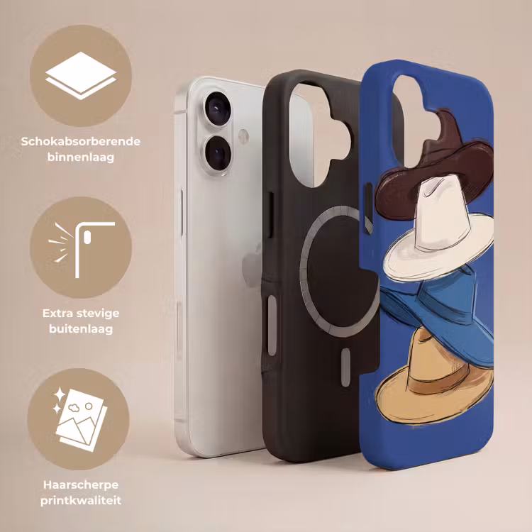 Hoeden - Gestapeld - Mode - Kleurrijk - Illustratie Toughcase MagSafe Apple iPhone 17 klein -USP_Lagen_NL