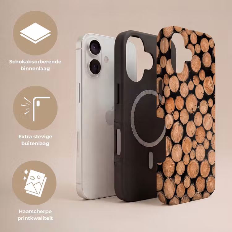 Houtblokken - Textuur - Patroon - Bruin - Rustiek Toughcase MagSafe Apple iPhone 17 klein -USP_Lagen_NL