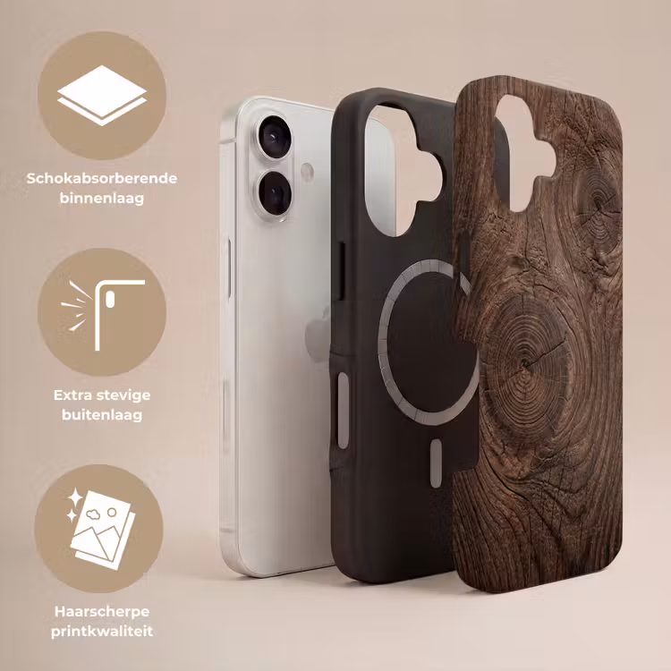 Houtnerf - Textuur - Patroon - Bruin - Rustiek Toughcase MagSafe Apple iPhone 17 klein -USP_Lagen_NL