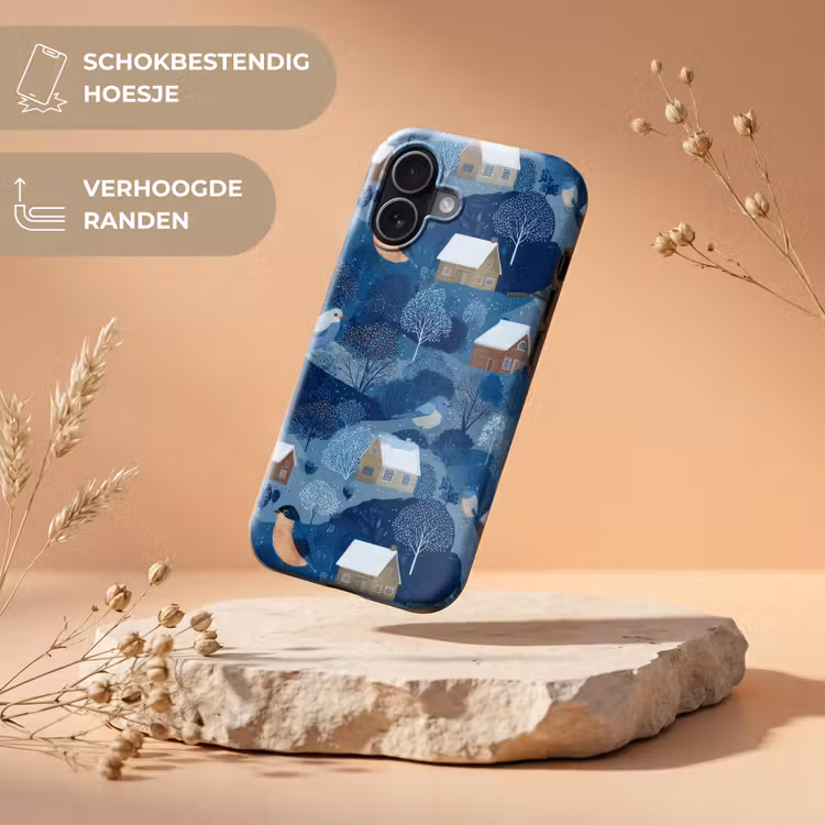 Huisjes - Vogels - Sneeuw - Winter - Blauw Toughcase MagSafe Apple iPhone 17 klein 1017 -USP_RandenV_NL