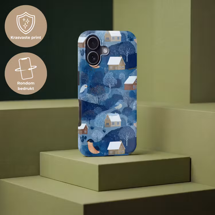 Huisjes - Vogels - Sneeuw - Winter - Blauw Toughcase MagSafe Apple iPhone 17 klein 1017 -USP_PrintM_NL