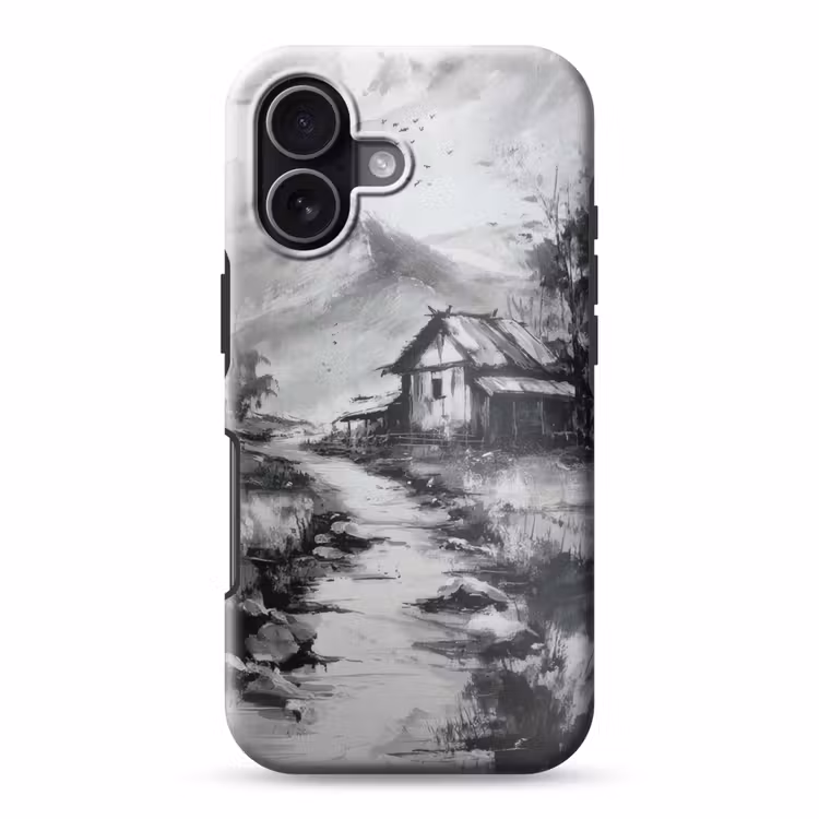 Hut - Grijs - Bergen - Mistig Toughcase MagSafe Apple iPhone 17 klein -3d
